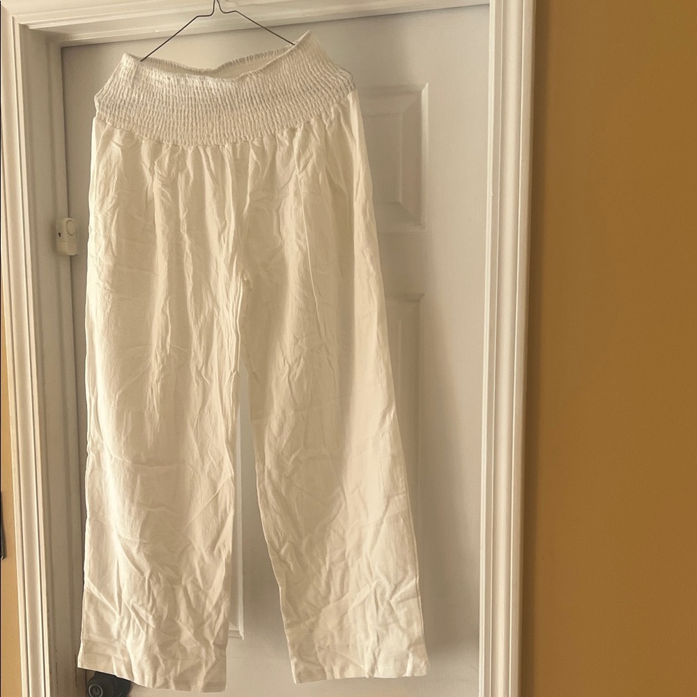White Smocked Waist Pants
